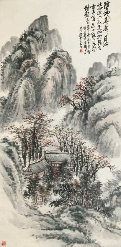 赵云壑 辛未（1931年）作  山寺钟声 立轴